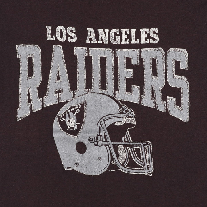 80'S Champion Tricolor Tag NFL Los Angeles Raiders Sports T-Shirt, Made in USA, Women's Size L (Equivalent), Vintage polyester black type Vintage Second Hand