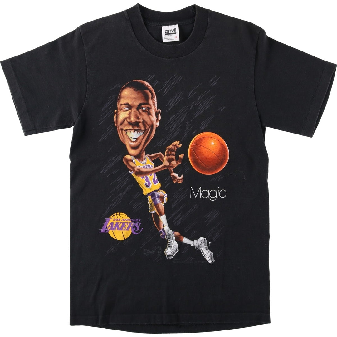 ~90'S Anvil NBA Los Angeles Lakers Magic Johnson Sports T-Shirt Made in USA Women's Size S (approx.) Vintage cotton black type Vintage Second Hand