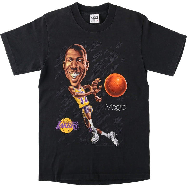 ~90'S Anvil NBA Los Angeles Lakers Magic Johnson Sports T-Shirt Made in USA Women's Size S (approx.) Vintage cotton black type Vintage Second Hand