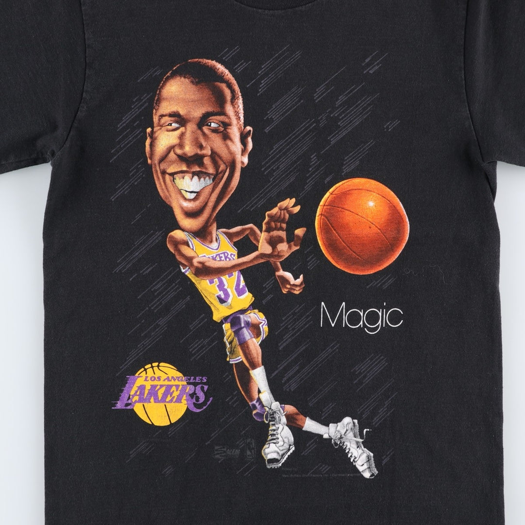 ~90'S Anvil NBA Los Angeles Lakers Magic Johnson Sports T-Shirt Made in USA Women's Size S (approx.) Vintage cotton black type Vintage Second Hand