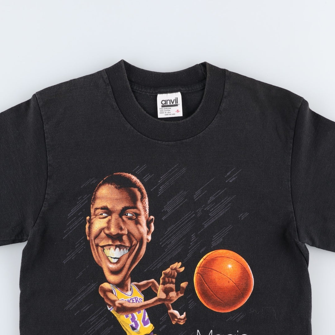 ~90'S Anvil NBA Los Angeles Lakers Magic Johnson Sports T-Shirt Made in USA Women's Size S (approx.) Vintage cotton black type Vintage Second Hand
