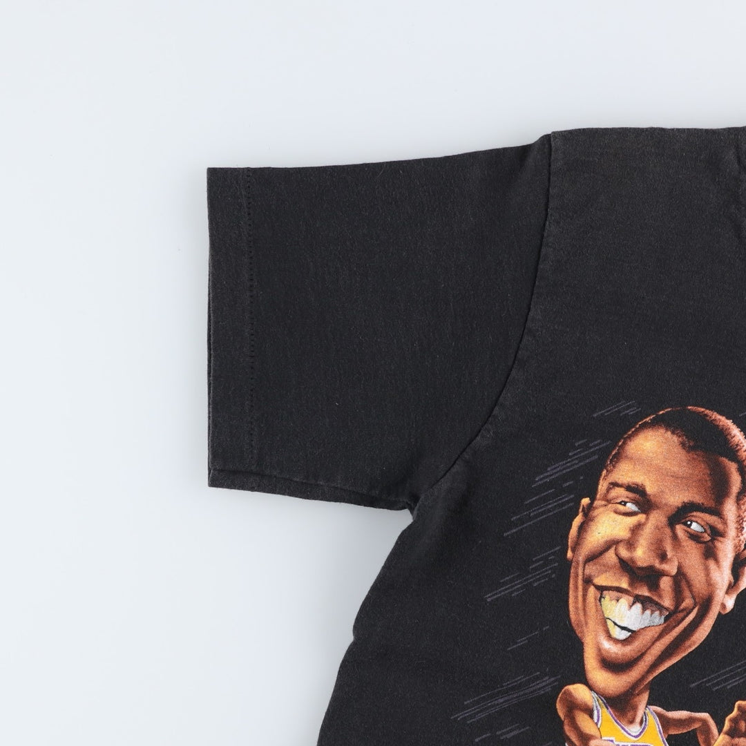 ~90'S Anvil NBA Los Angeles Lakers Magic Johnson Sports T-Shirt Made in USA Women's Size S (approx.) Vintage cotton black type Vintage Second Hand