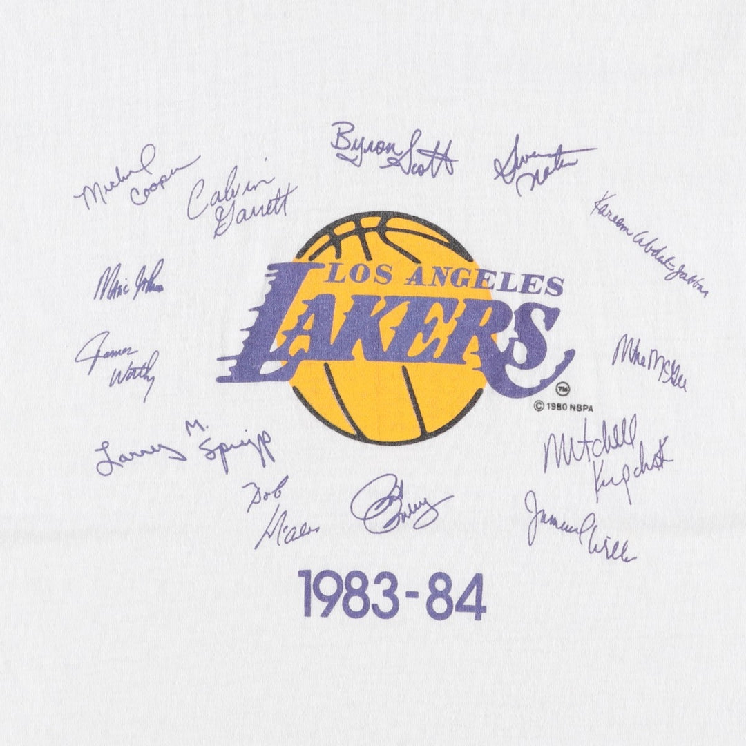 80'S NBA Los Angeles Lakers Logo T-Shirt, Women's Size S (Equivalent), Vintage unclear white type Vintage Second Hand
