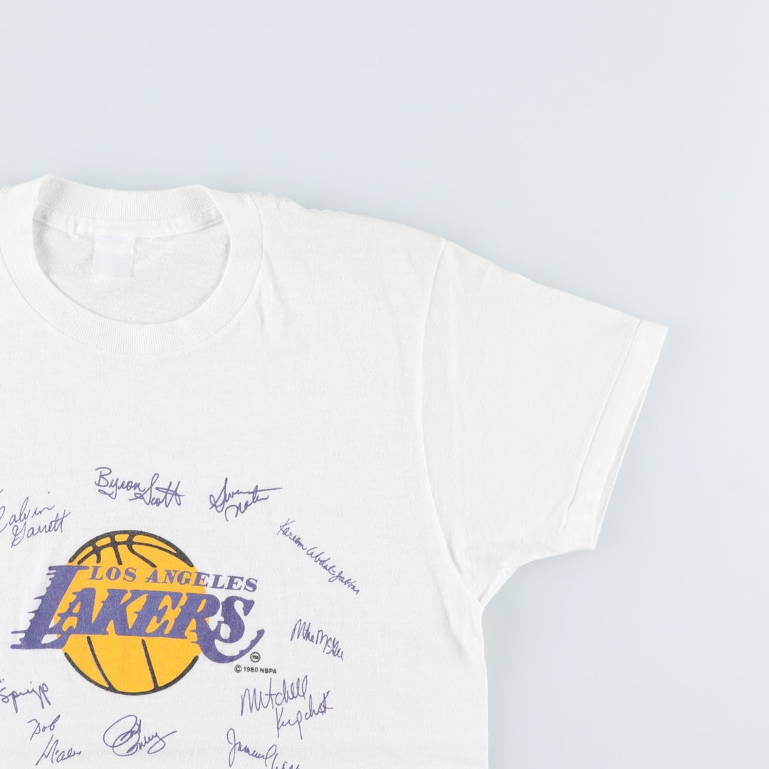 80'S NBA Los Angeles Lakers Logo T-Shirt, Women's Size S (Equivalent), Vintage unclear white type Vintage Second Hand