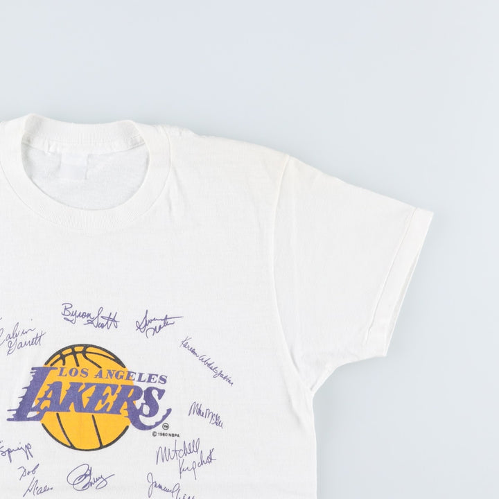 80'S NBA Los Angeles Lakers Logo T-Shirt, Women's Size S (Equivalent), Vintage unclear white type Vintage Second Hand