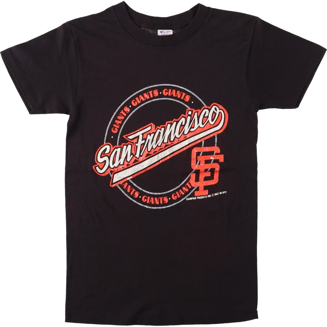80'S Champion Tricot Tag MLB San Francisco Giants Logo T-Shirt, Made in USA, Women's Size S (Equivalent), Vintage polyester black type Vintage Second Hand