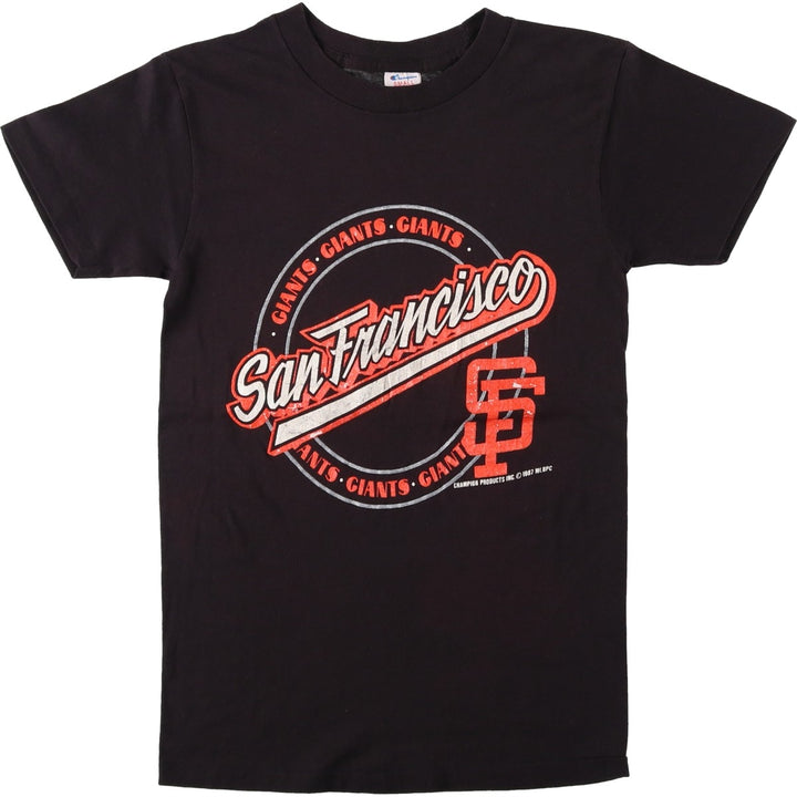 80'S Champion Tricot Tag MLB San Francisco Giants Logo T-Shirt, Made in USA, Women's Size S (Equivalent), Vintage polyester black type Vintage Second Hand