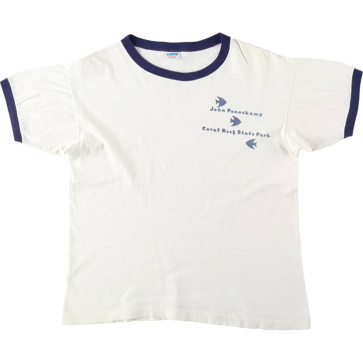 70'S Champion Bar Tag Ringer T-Shirt, Made in USA, Women's Size L (Equivalent), Vintage cotton white type Vintage Second Hand