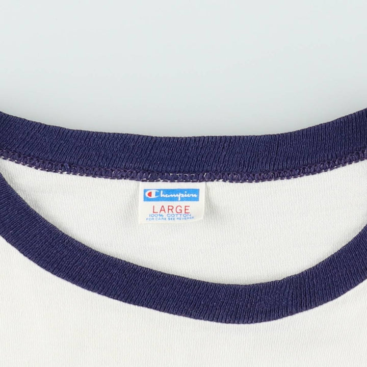 70'S Champion Bar Tag Ringer T-Shirt, Made in USA, Women's Size L (Equivalent), Vintage cotton white type Vintage Second Hand