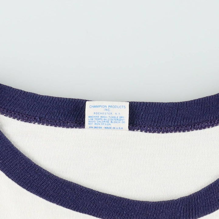 70'S Champion Bar Tag Ringer T-Shirt, Made in USA, Women's Size L (Equivalent), Vintage cotton white type Vintage Second Hand