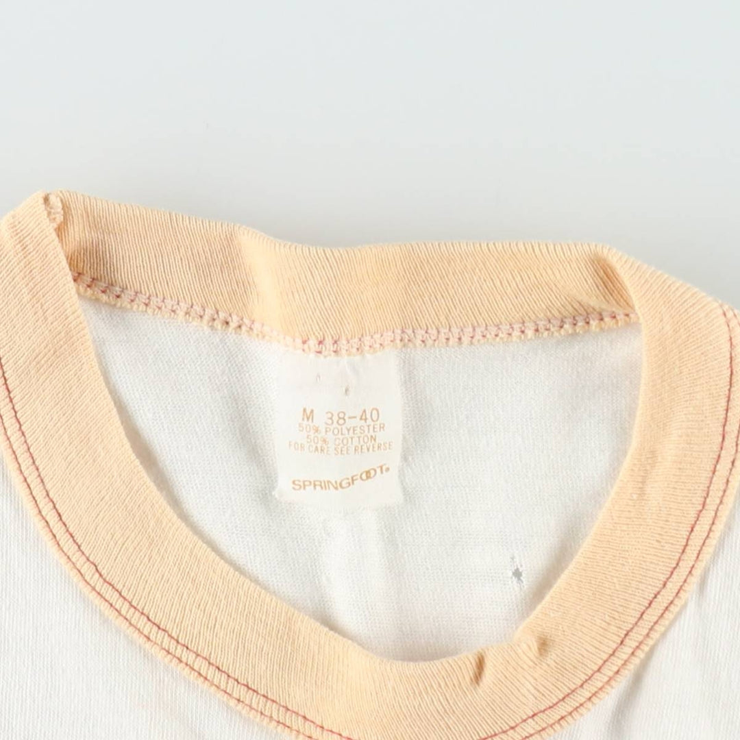 SPRINGFOOT Ringer T-Shirt, Made in USA, Men's Size M (Equivalent), Vintage polyester white type Vintage Second Hand