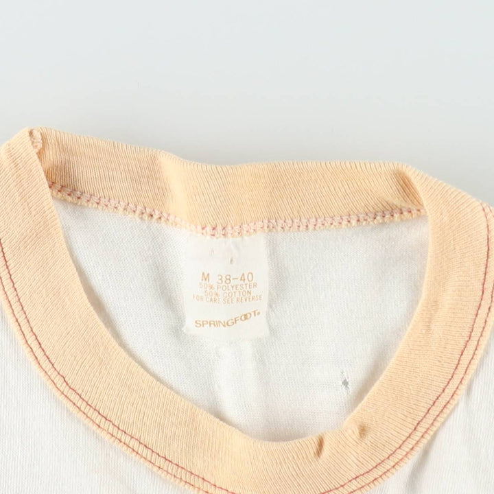 SPRINGFOOT Ringer T-Shirt, Made in USA, Men's Size M (Equivalent), Vintage polyester white type Vintage Second Hand