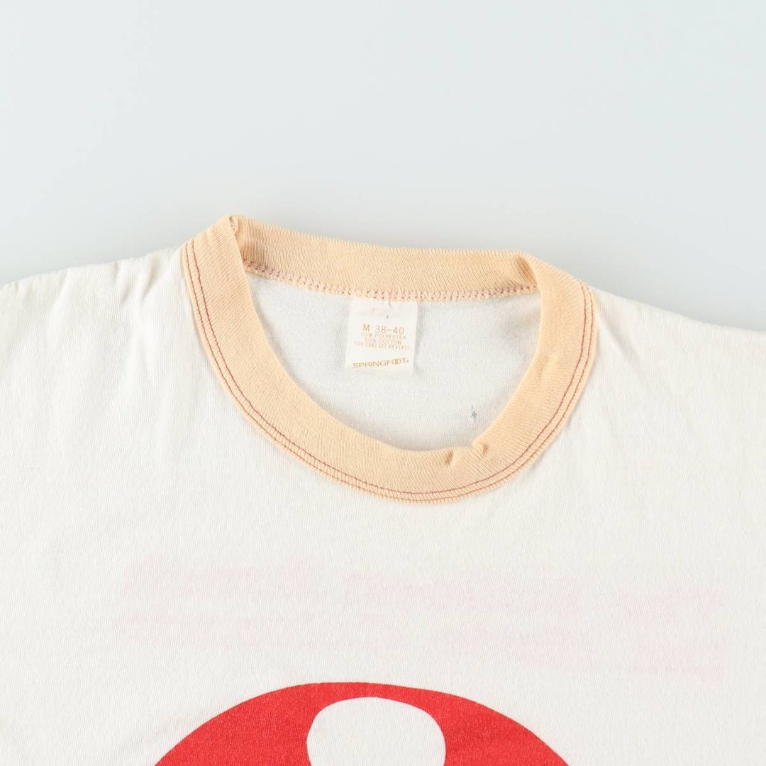 SPRINGFOOT Ringer T-Shirt, Made in USA, Men's Size M (Equivalent), Vintage polyester white type Vintage Second Hand