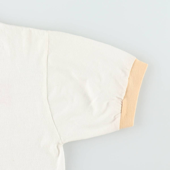 SPRINGFOOT Ringer T-Shirt, Made in USA, Men's Size M (Equivalent), Vintage polyester white type Vintage Second Hand