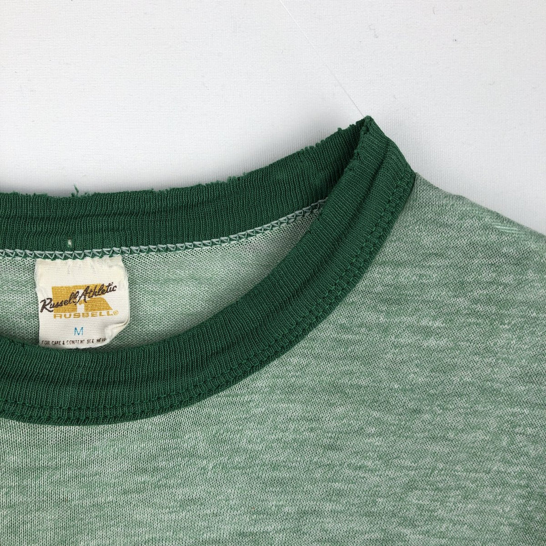 ~80'S Russell Triple Print Ringer T-Shirt, Made in USA, Women's Size M (Equivalent), Vintage cotton green type Vintage Second Hand