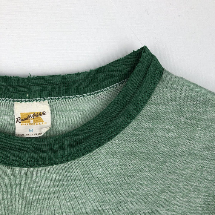 ~80'S Russell Triple Print Ringer T-Shirt, Made in USA, Women's Size M (Equivalent), Vintage cotton green type Vintage Second Hand