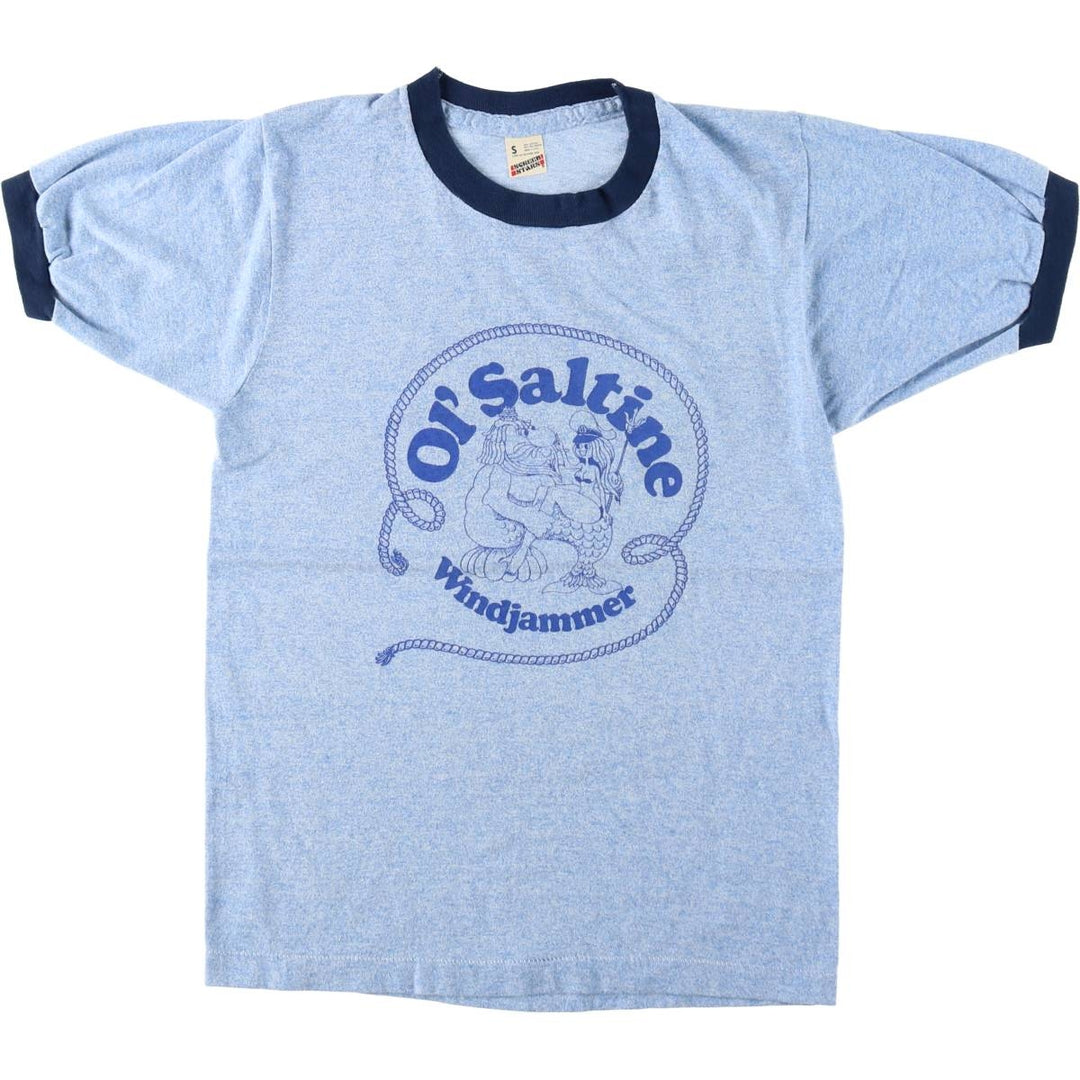 80'S Screen Stars Ringer T-Shirt, Made in USA, Women's Size S (Equivalent), Vintage cotton blue type Vintage Second Hand