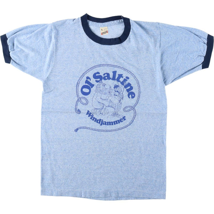 80'S Screen Stars Ringer T-Shirt, Made in USA, Women's Size S (Equivalent), Vintage cotton blue type Vintage Second Hand
