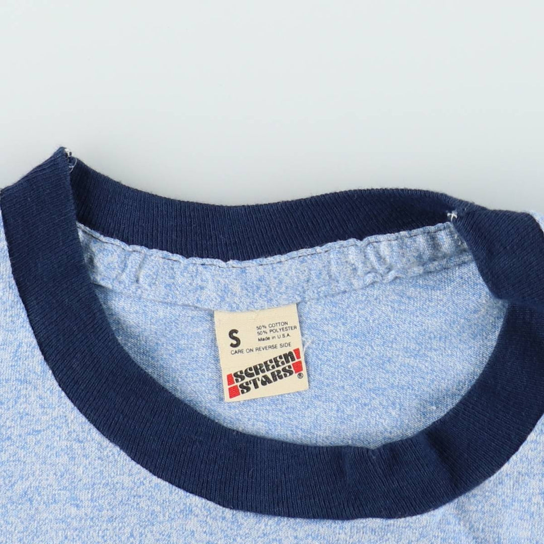 80'S Screen Stars Ringer T-Shirt, Made in USA, Women's Size S (Equivalent), Vintage cotton blue type Vintage Second Hand
