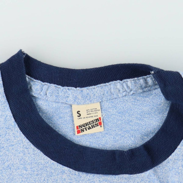 80'S Screen Stars Ringer T-Shirt, Made in USA, Women's Size S (Equivalent), Vintage cotton blue type Vintage Second Hand