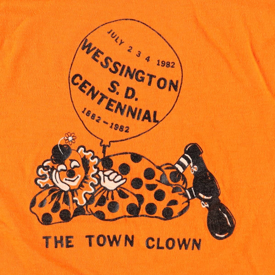 80'S Printed T-Shirt, Made in USA, Men's Size M (Equivalent), Vintage unclear orange type Vintage Second Hand