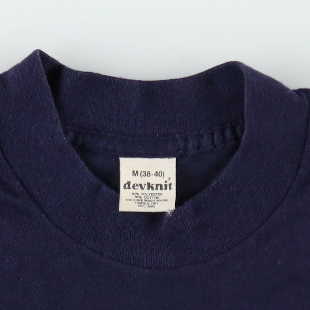 80'S Devknit printed t-shirt, men's size M equivalent, vintage. polyester navy blue type Vintage Second Hand