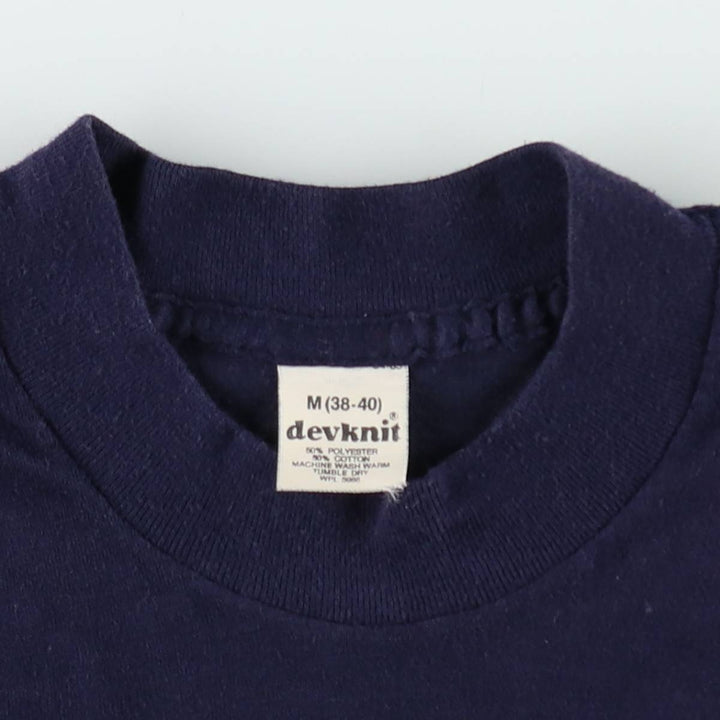 80'S Devknit printed t-shirt, men's size M equivalent, vintage. polyester navy blue type Vintage Second Hand