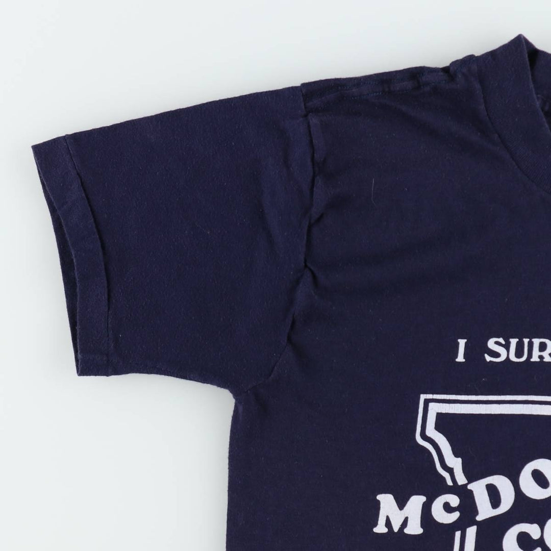 80'S Devknit printed t-shirt, men's size M equivalent, vintage. polyester navy blue type Vintage Second Hand