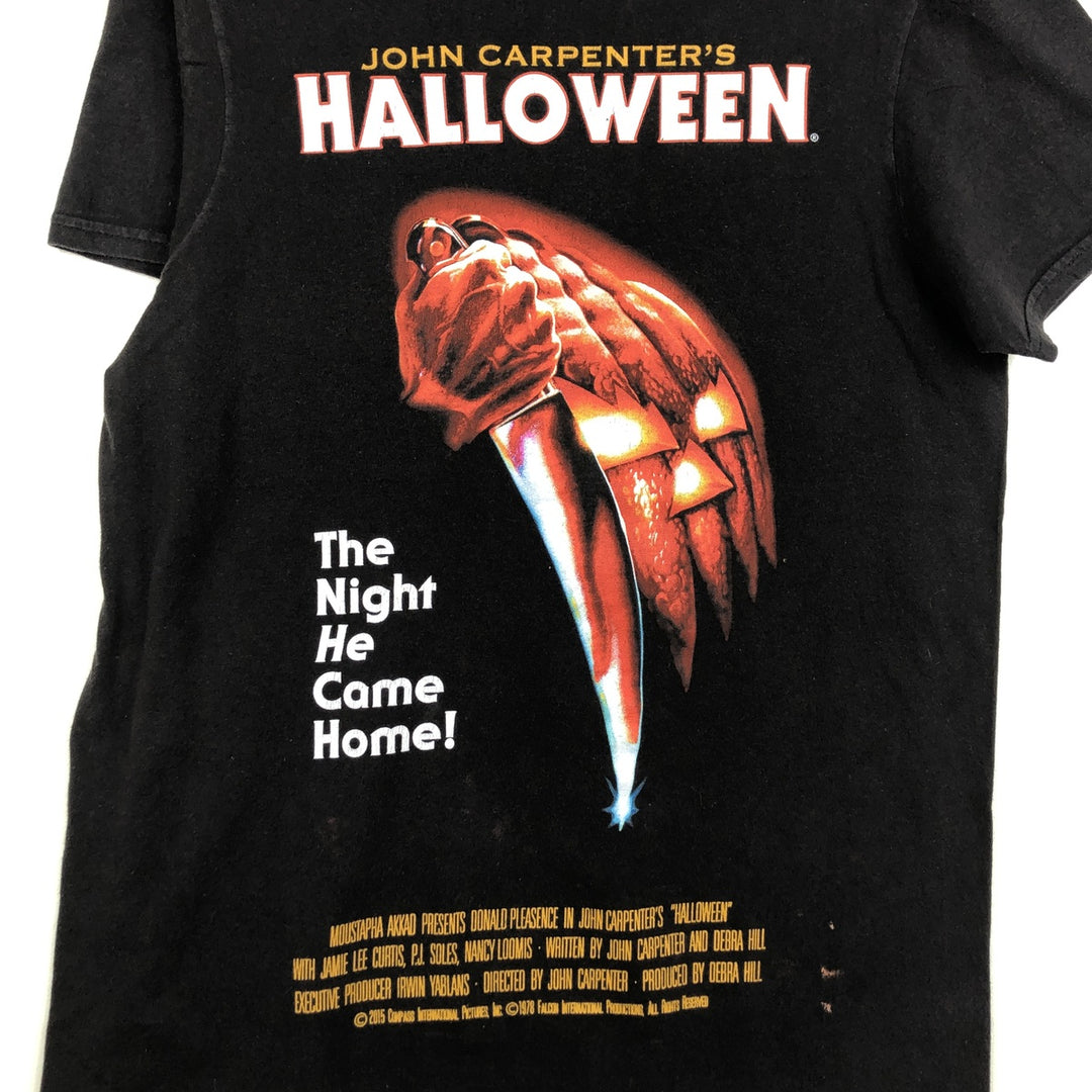 Halloween Print Movie T-Shirt (Women's Size S) cotton black type Vintage Second Hand