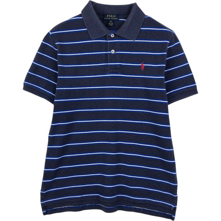 Ralph Lauren POLO RALPH LAUREN Short-Sleeve Striped Polo Shirt, Women's Size L (approx.) cotton navy blue type Vintage Second Hand