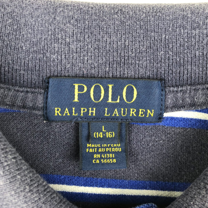 Ralph Lauren POLO RALPH LAUREN Short-Sleeve Striped Polo Shirt, Women's Size L (approx.) cotton navy blue type Vintage Second Hand