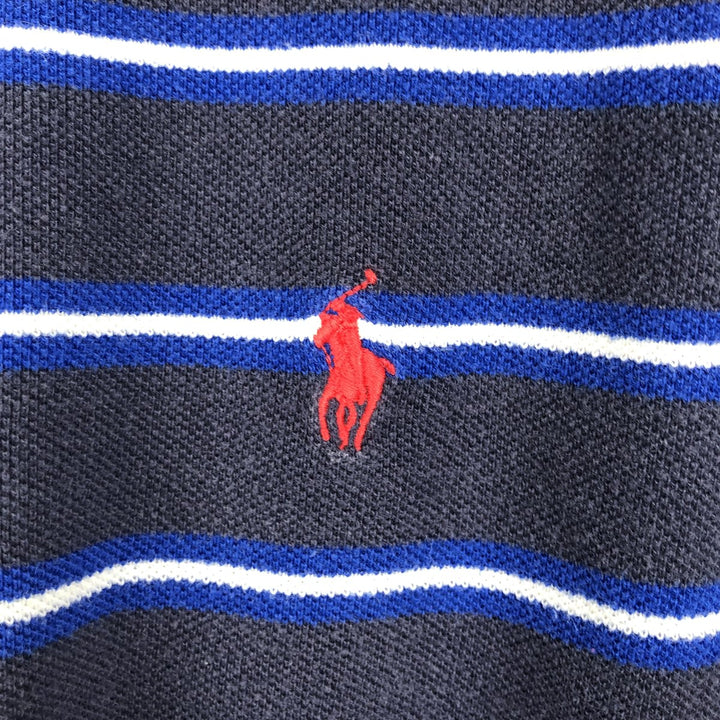 Ralph Lauren POLO RALPH LAUREN Short-Sleeve Striped Polo Shirt, Women's Size L (approx.) cotton navy blue type Vintage Second Hand