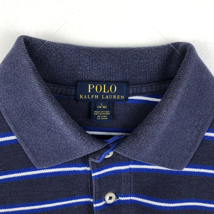 Ralph Lauren POLO RALPH LAUREN Short-Sleeve Striped Polo Shirt, Women's Size L (approx.) cotton navy blue type Vintage Second Hand