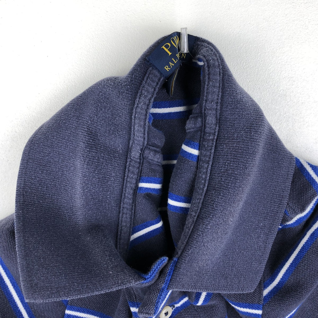 Ralph Lauren POLO RALPH LAUREN Short-Sleeve Striped Polo Shirt, Women's Size L (approx.) cotton navy blue type Vintage Second Hand