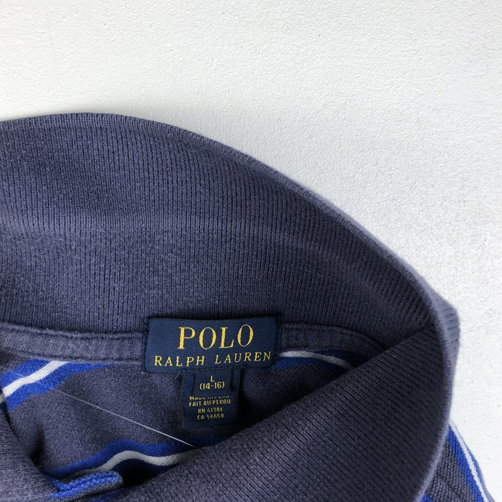 Ralph Lauren POLO RALPH LAUREN Short-Sleeve Striped Polo Shirt, Women's Size L (approx.) cotton navy blue type Vintage Second Hand