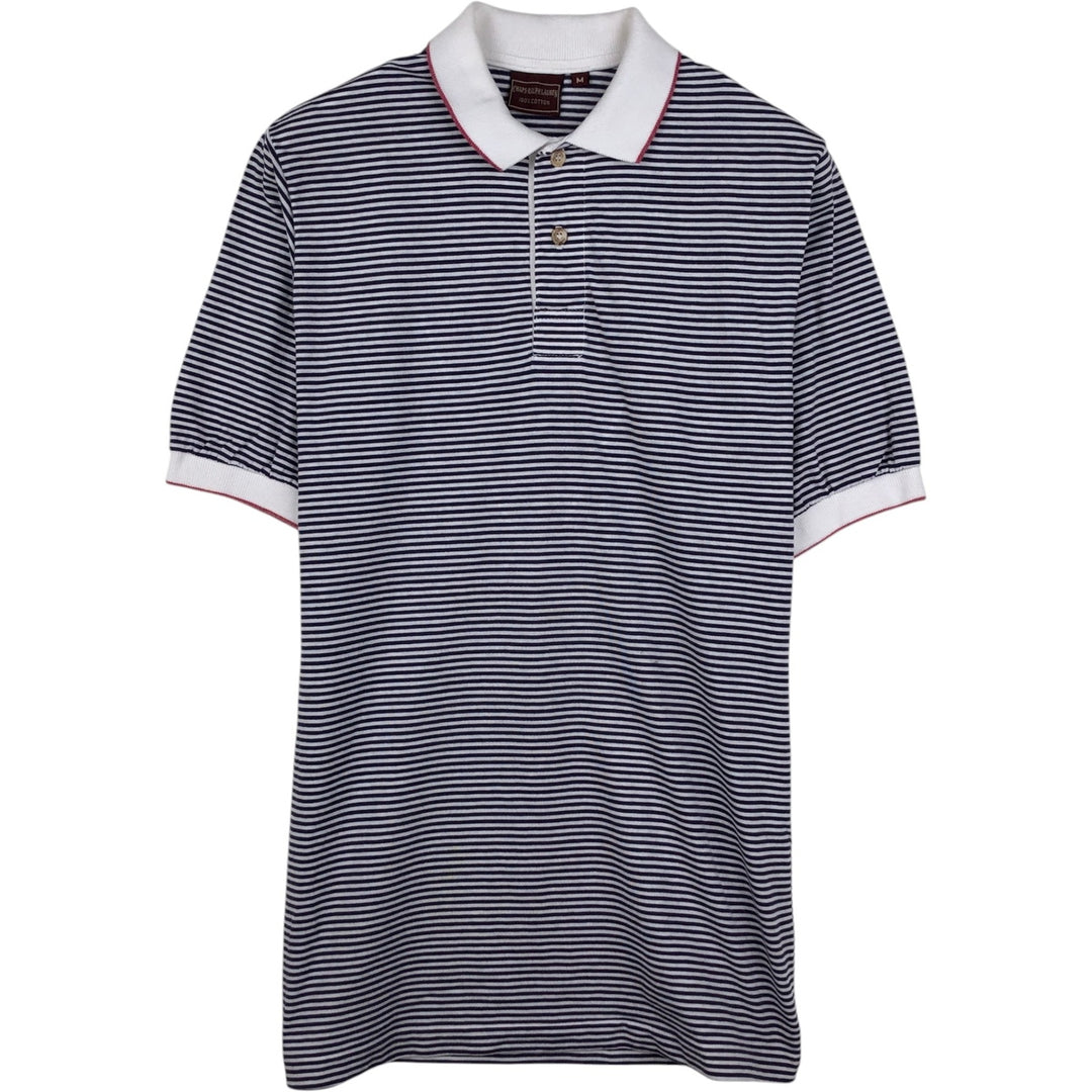 1970'S Ralph Lauren CHAPS Short-Sleeve Striped Polo Shirt, Women's Size M (approx.), Vintage cotton navy blue type Vintage Second Hand