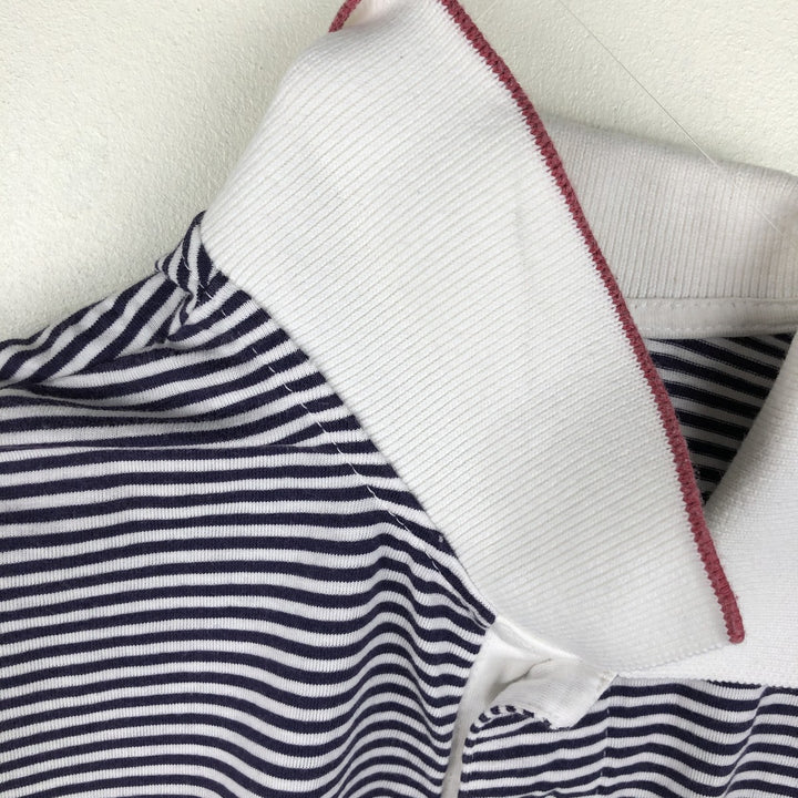 1970'S Ralph Lauren CHAPS Short-Sleeve Striped Polo Shirt, Women's Size M (approx.), Vintage cotton navy blue type Vintage Second Hand