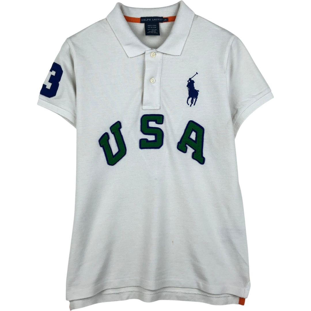 Ralph Lauren Big Pony Short-Sleeve Polo Shirt, Women's Size L (approx.) cotton white type Vintage Second Hand