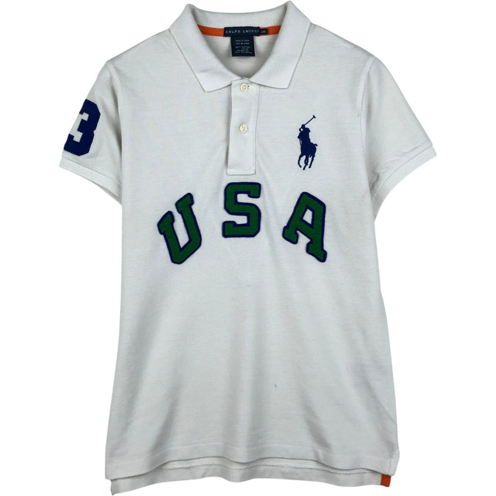 Ralph Lauren Big Pony Short-Sleeve Polo Shirt, Women's Size L (approx.) cotton white type Vintage Second Hand