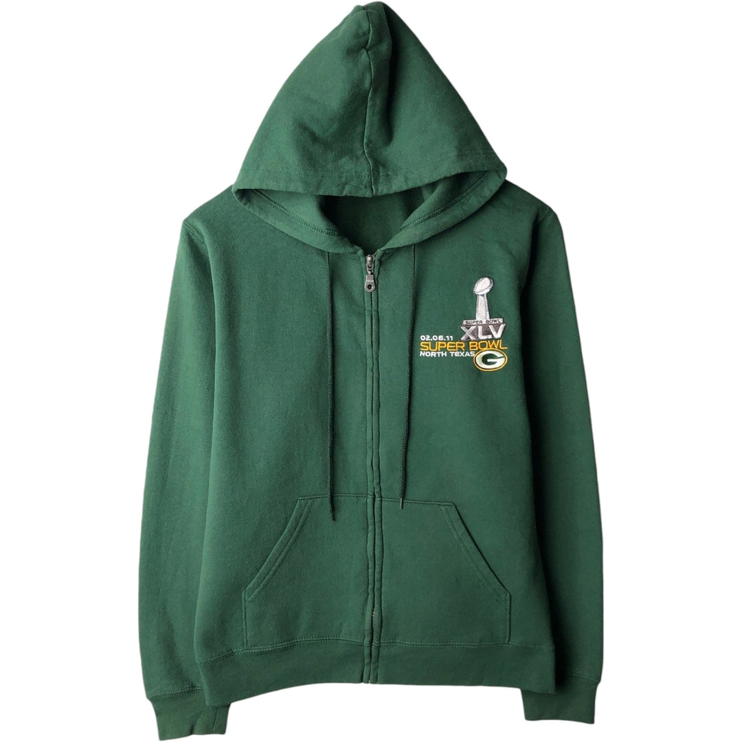NFL TEAM APPAREL 45th Super Bowl NFL Green Bay Packers Full-Zip Sweatshirt Hoodie (Women's Size L) cotton green type Vintage Second Hand