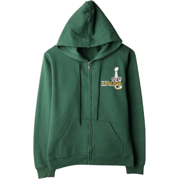 NFL TEAM APPAREL 45th Super Bowl NFL Green Bay Packers Full-Zip Sweatshirt Hoodie (Women's Size L) cotton green type Vintage Second Hand