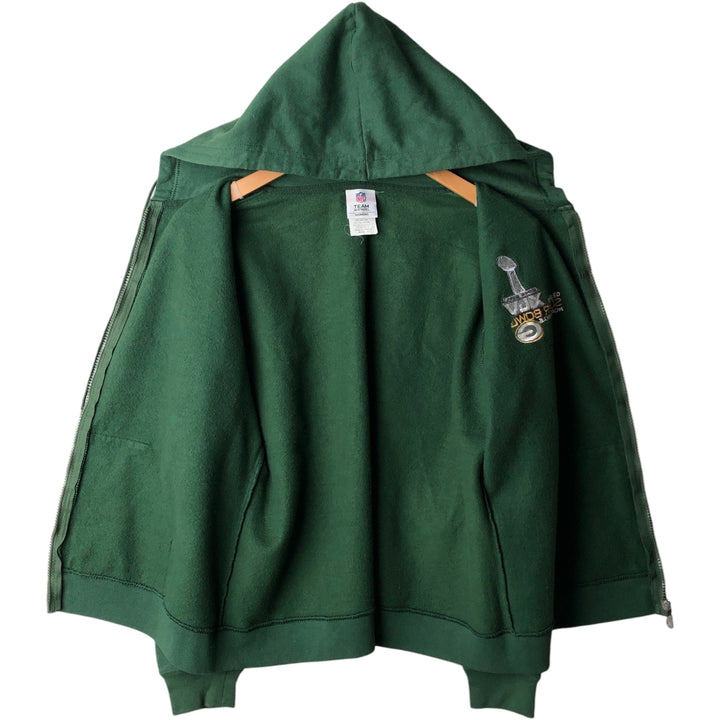NFL TEAM APPAREL 45th Super Bowl NFL Green Bay Packers Full-Zip Sweatshirt Hoodie (Women's Size L) cotton green type Vintage Second Hand