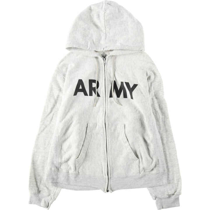 1990'S US Army Military Issue Full-Zip Sweatshirt Hoodie, Made in USA, Medium Size (equivalent to Women's M), Vintage cotton gray type Vintage Second Hand
