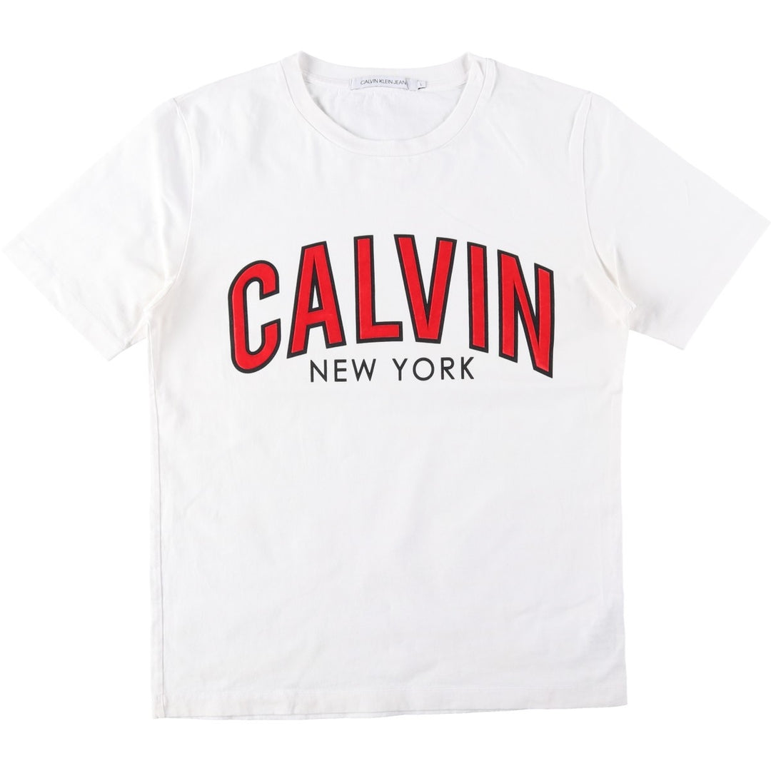 Calvin Klein Jeans Short Sleeve Logo T-Shirt, Men's Size L cotton white type Vintage Second Hand