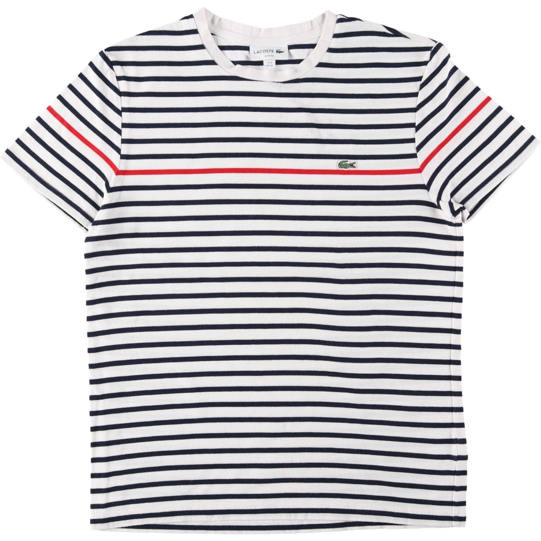 Lacoste SLIM FIT Short-Sleeve Striped T-Shirt, Men's Size XL (approx.) cotton white type Vintage Second Hand