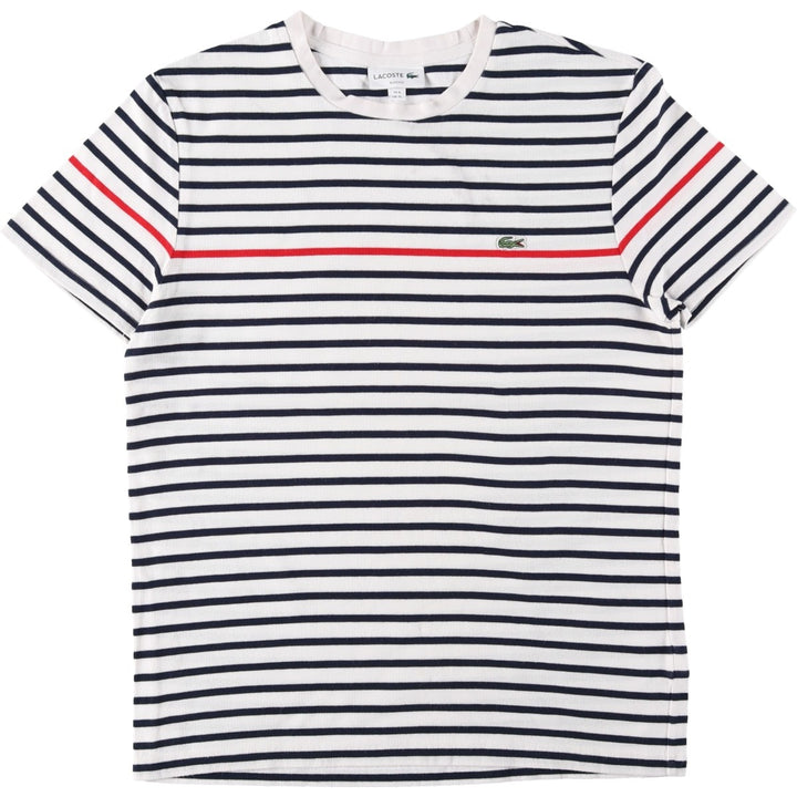 Lacoste SLIM FIT Short-Sleeve Striped T-Shirt, Men's Size XL (approx.) cotton white type Vintage Second Hand