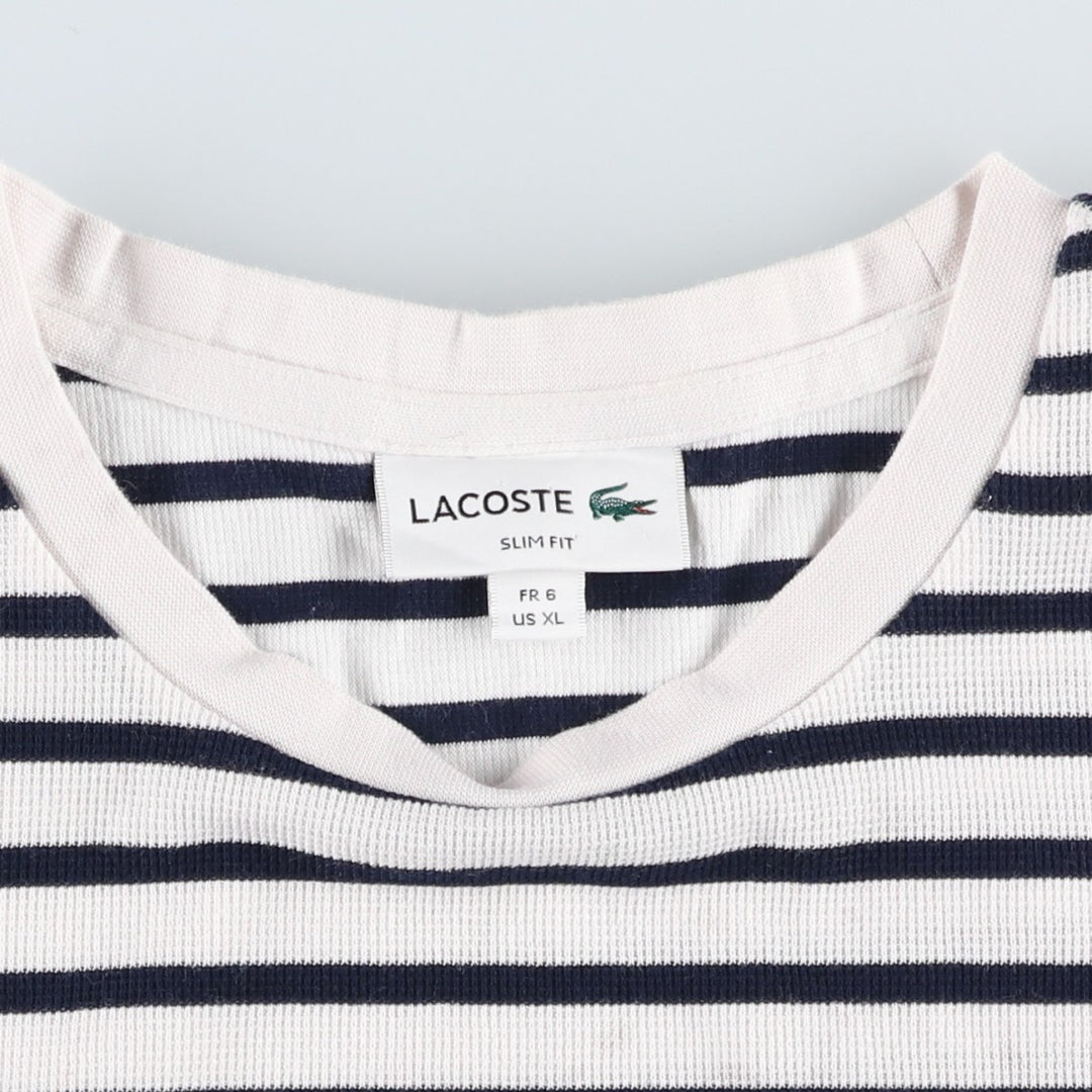Lacoste SLIM FIT Short-Sleeve Striped T-Shirt, Men's Size XL (approx.) cotton white type Vintage Second Hand