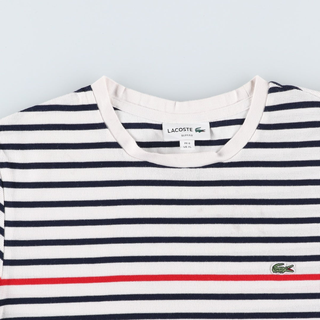 Lacoste SLIM FIT Short-Sleeve Striped T-Shirt, Men's Size XL (approx.) cotton white type Vintage Second Hand