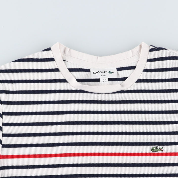 Lacoste SLIM FIT Short-Sleeve Striped T-Shirt, Men's Size XL (approx.) cotton white type Vintage Second Hand