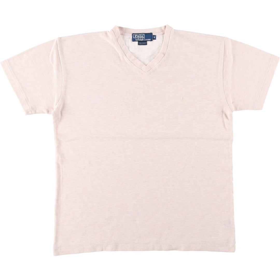 Ralph Lauren POLO by Ralph Lauren pique V-neck short-sleeved T-shirt with a single logo pocket, men's size S (approx.) cotton coral Vintage Second Hand